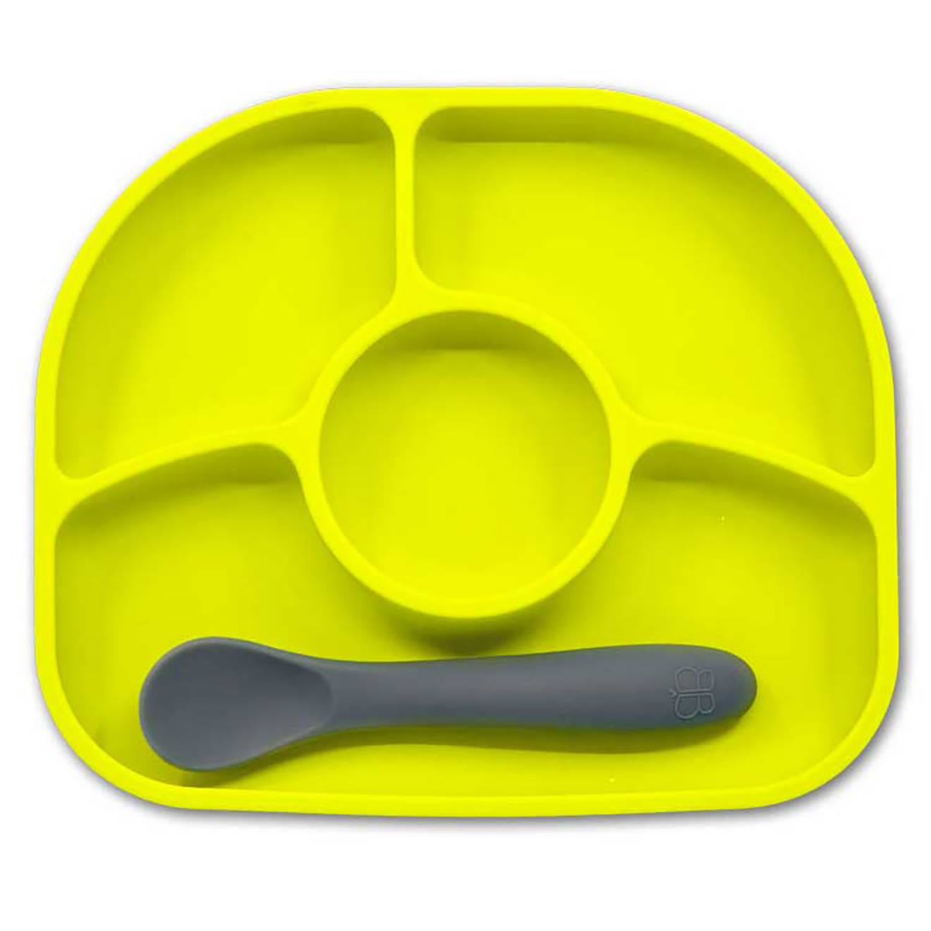 Assiette À Compartiments Ventousée Et Cuillère En Silicone Vert