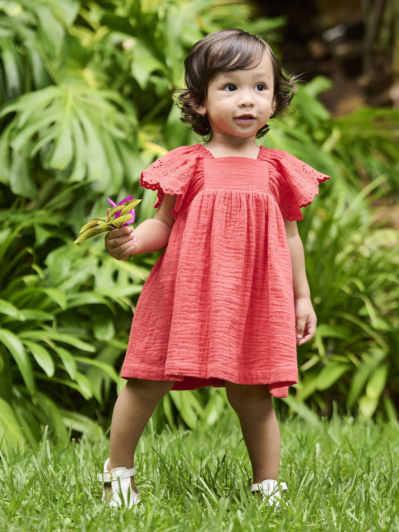 Robe bébé en gaze de coton rouge