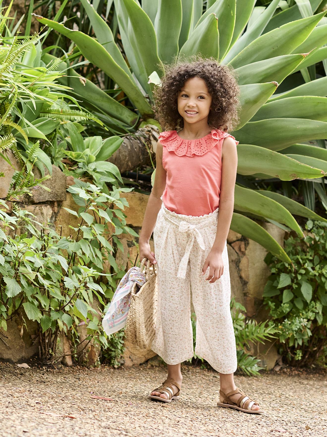 Pantacourt large en gaze de coton fille blanc