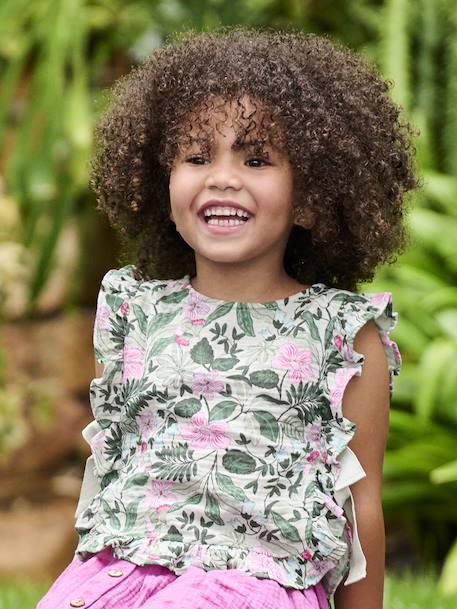 Fille-Chemise, blouse, tunique-Blouse plastron en gaze imprimée fille