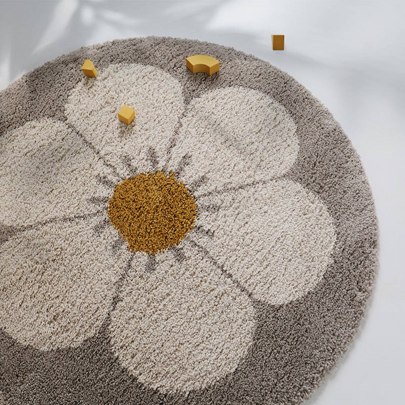 Tapis Chambre Enfant Rond Bohemian Daisy Beige