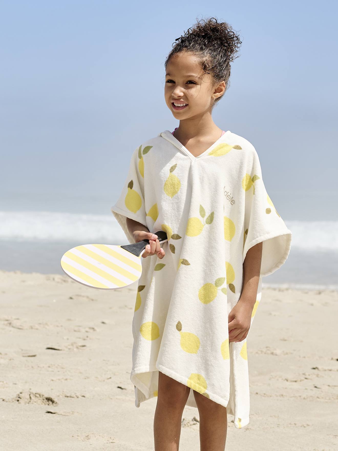 Poncho de bain / plage enfant personnalisable, avec coton recyclé blanc imprimé