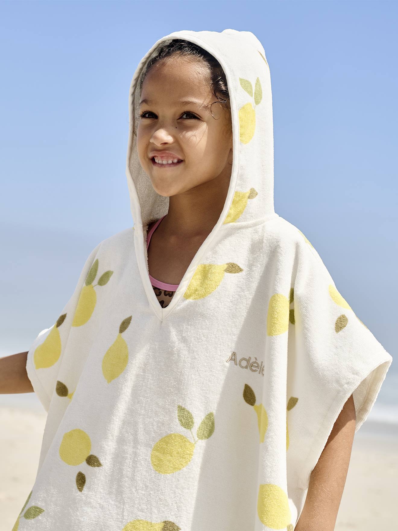 Poncho de bain / plage enfant personnalisable, avec coton recyclé blanc imprimé