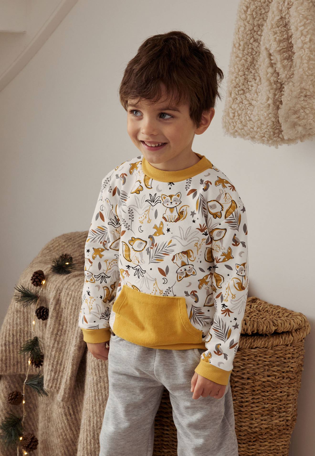 Sweat-shirt Bébé En Molleton Petit Loup Ocre