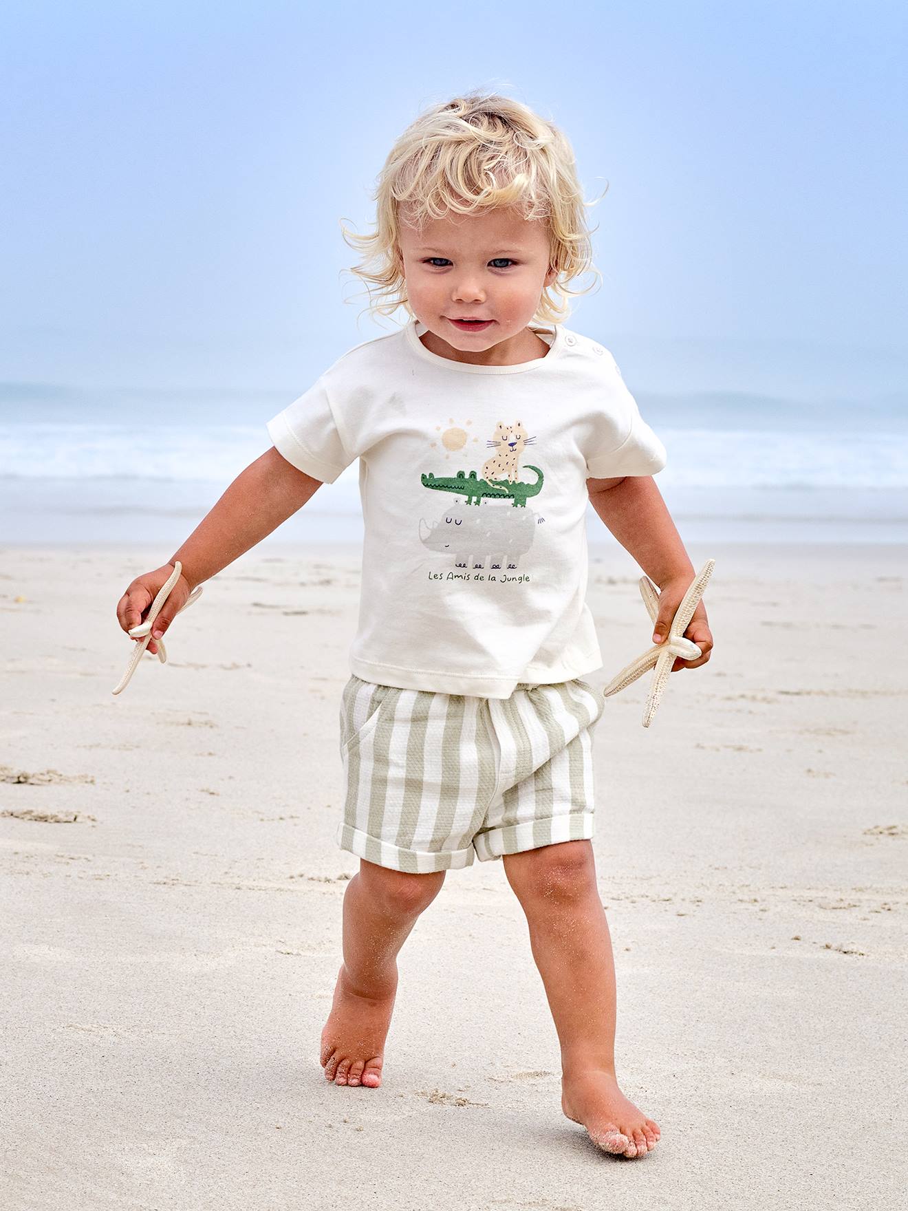 Ensemble T-shirt + short rayé bébé rayé vert
