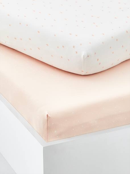 Vertbaudet - Lot de 2 draps-housses bébé en coton rose pâle