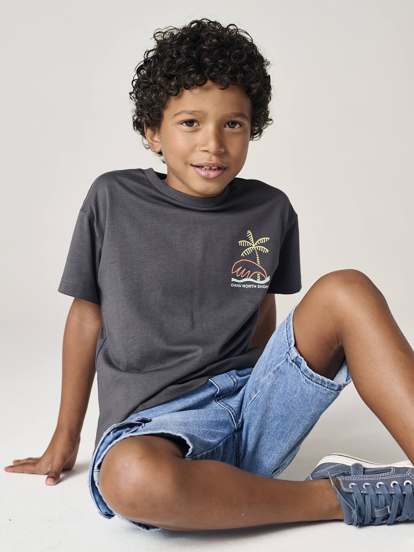 T-Shirt motif devant et dos garçon anthracite