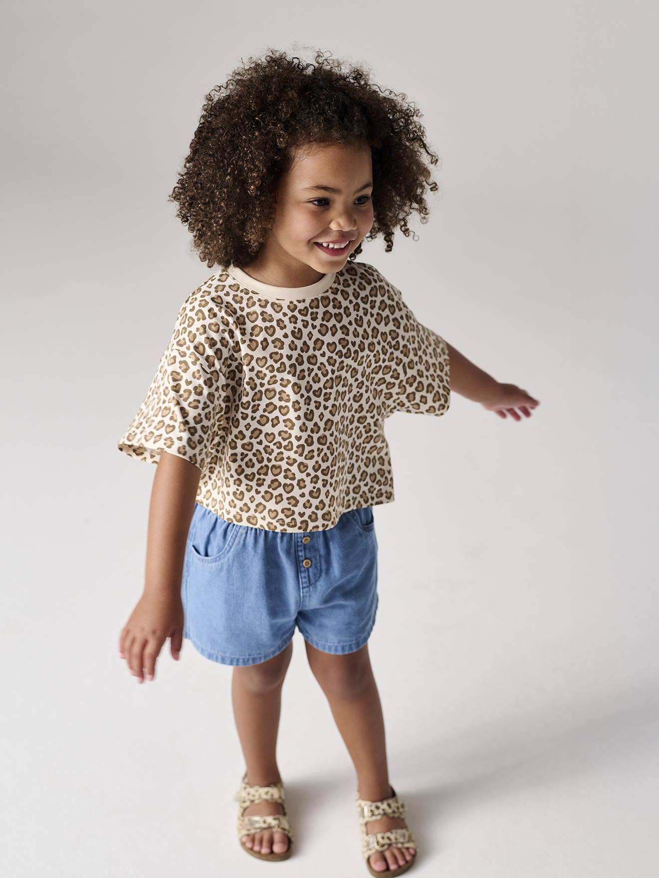 Short en denim léger fille facile à enfiler stone