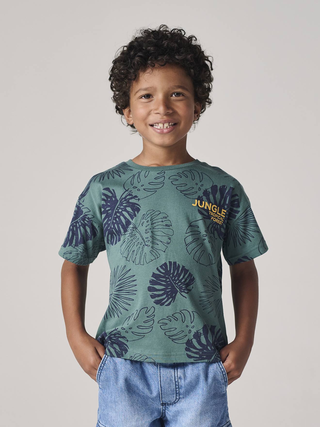 T-shirt motifs graphiques garçon manches courtes vert imprimé