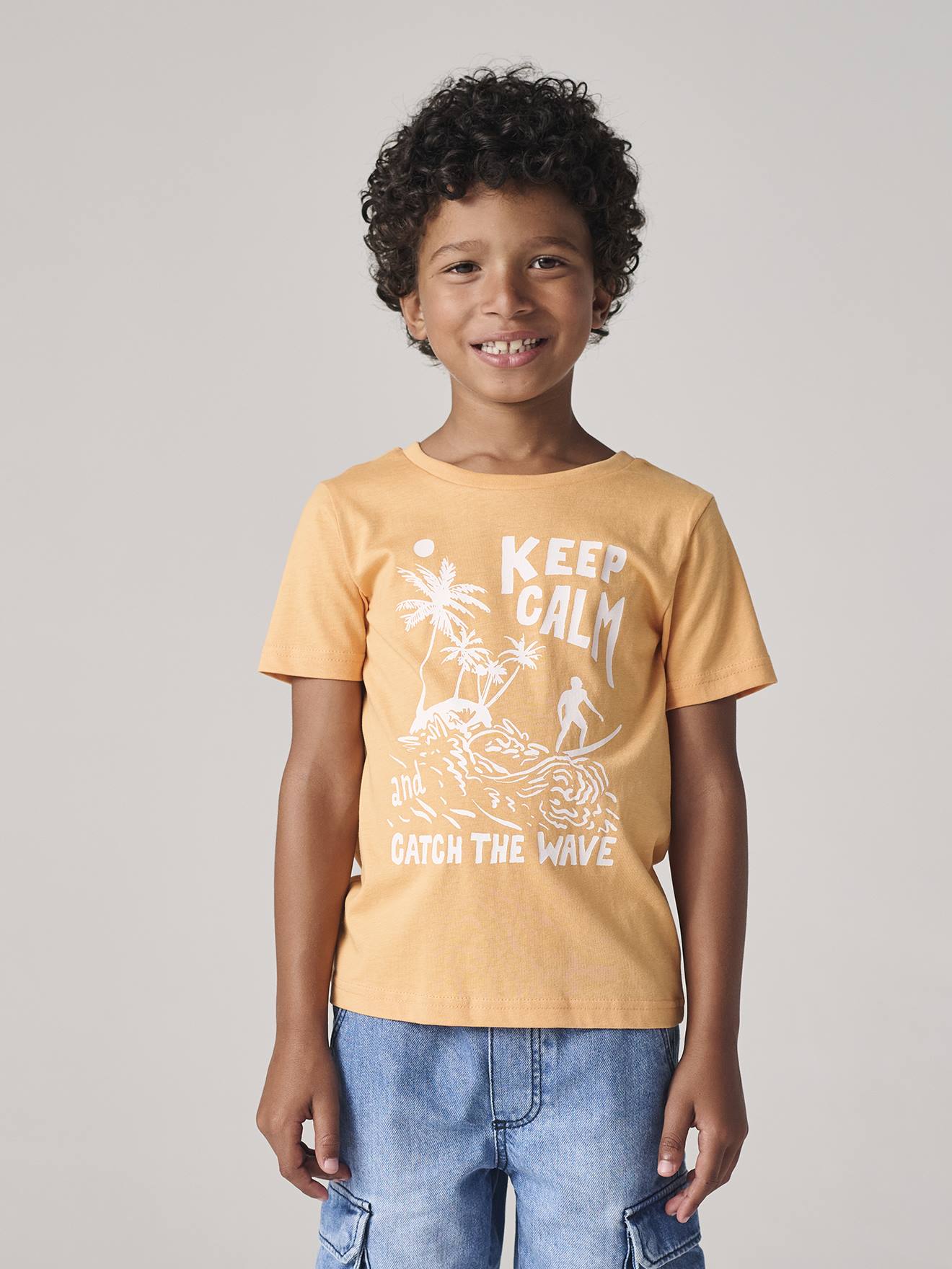 T-shirt Basics garçon imprimé devant corail
