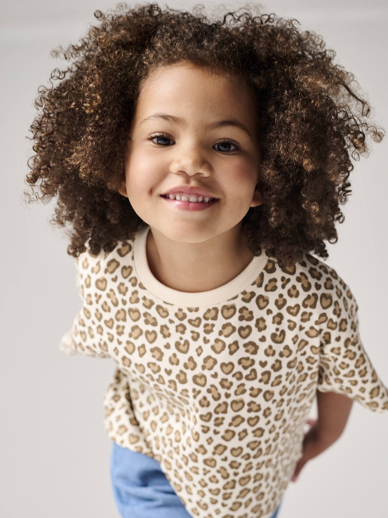 T-shirt fille cropped manches courtes beige