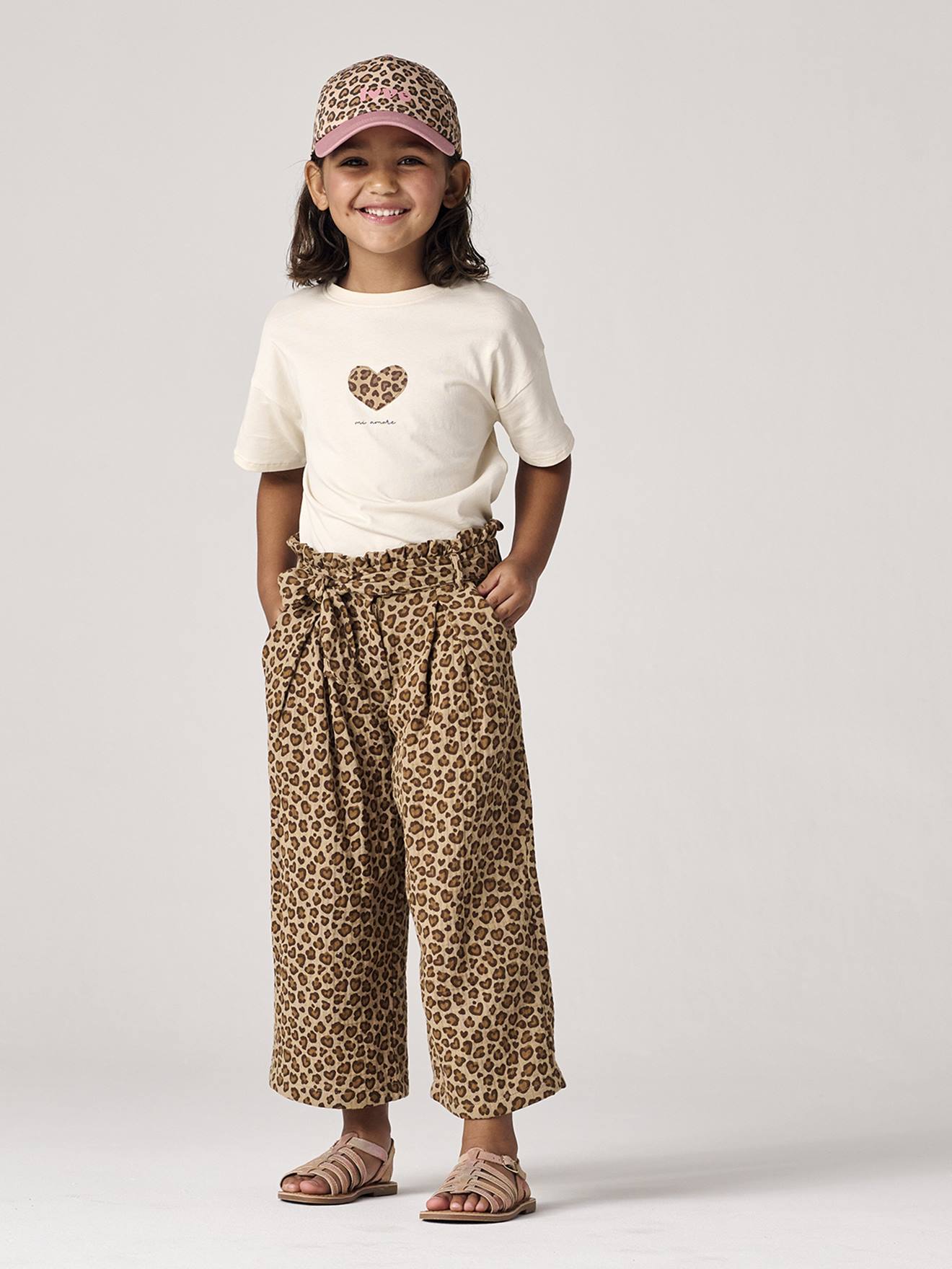Pantacourt large en gaze de coton fille beige