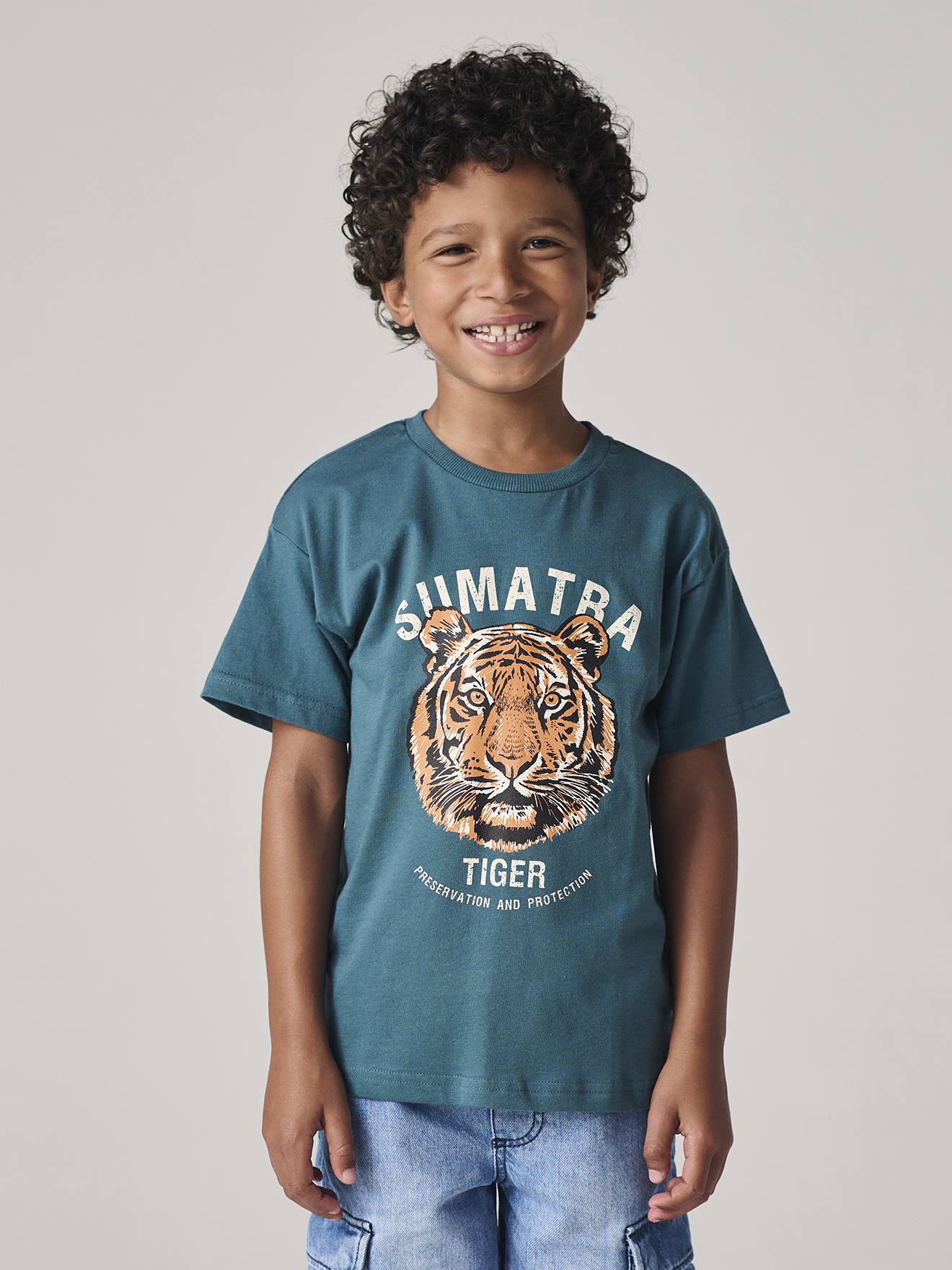 T-shirt motif tigre garçon vert sapin