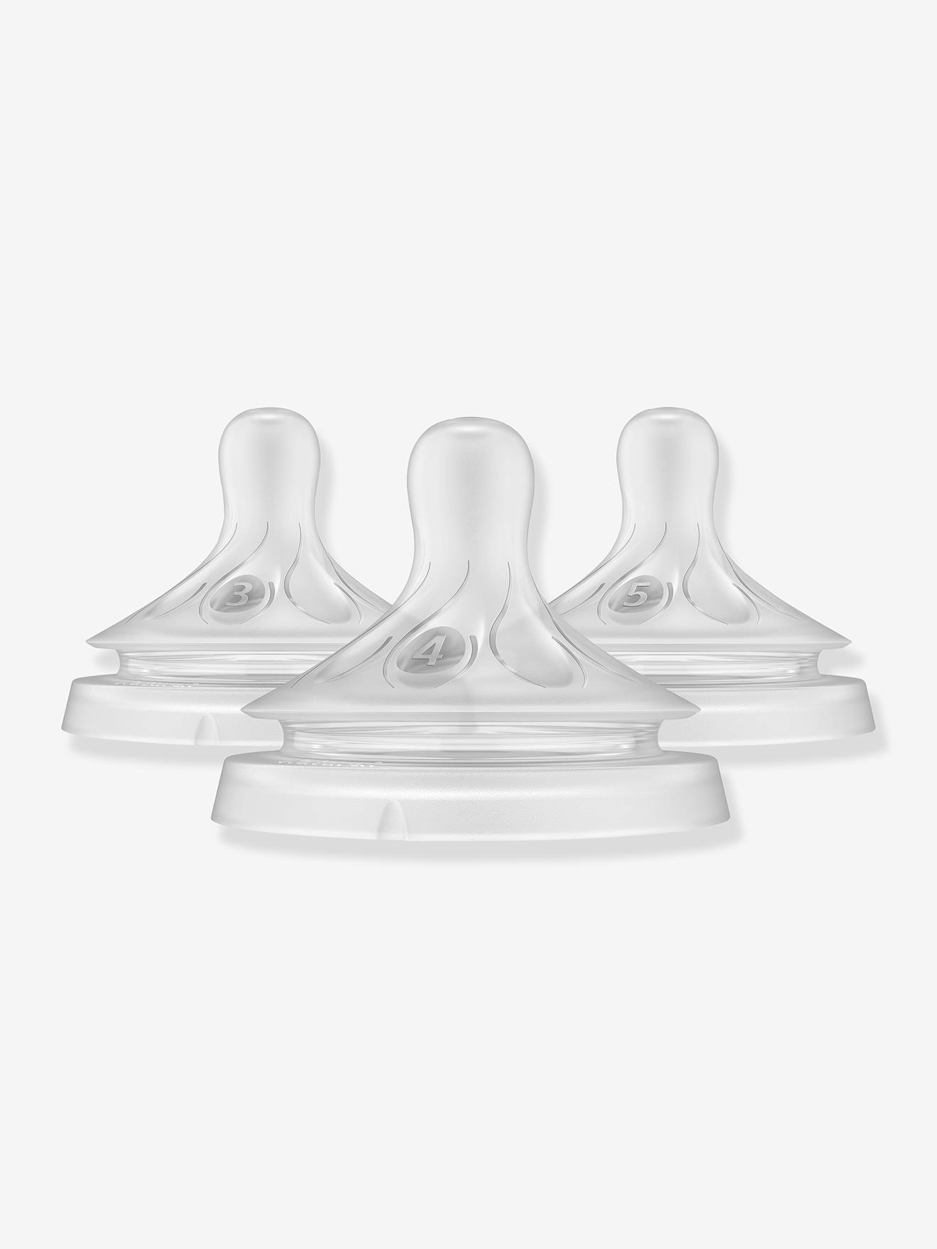 Pack de trois tétines Natural Response - débits 3,4,5 transparent