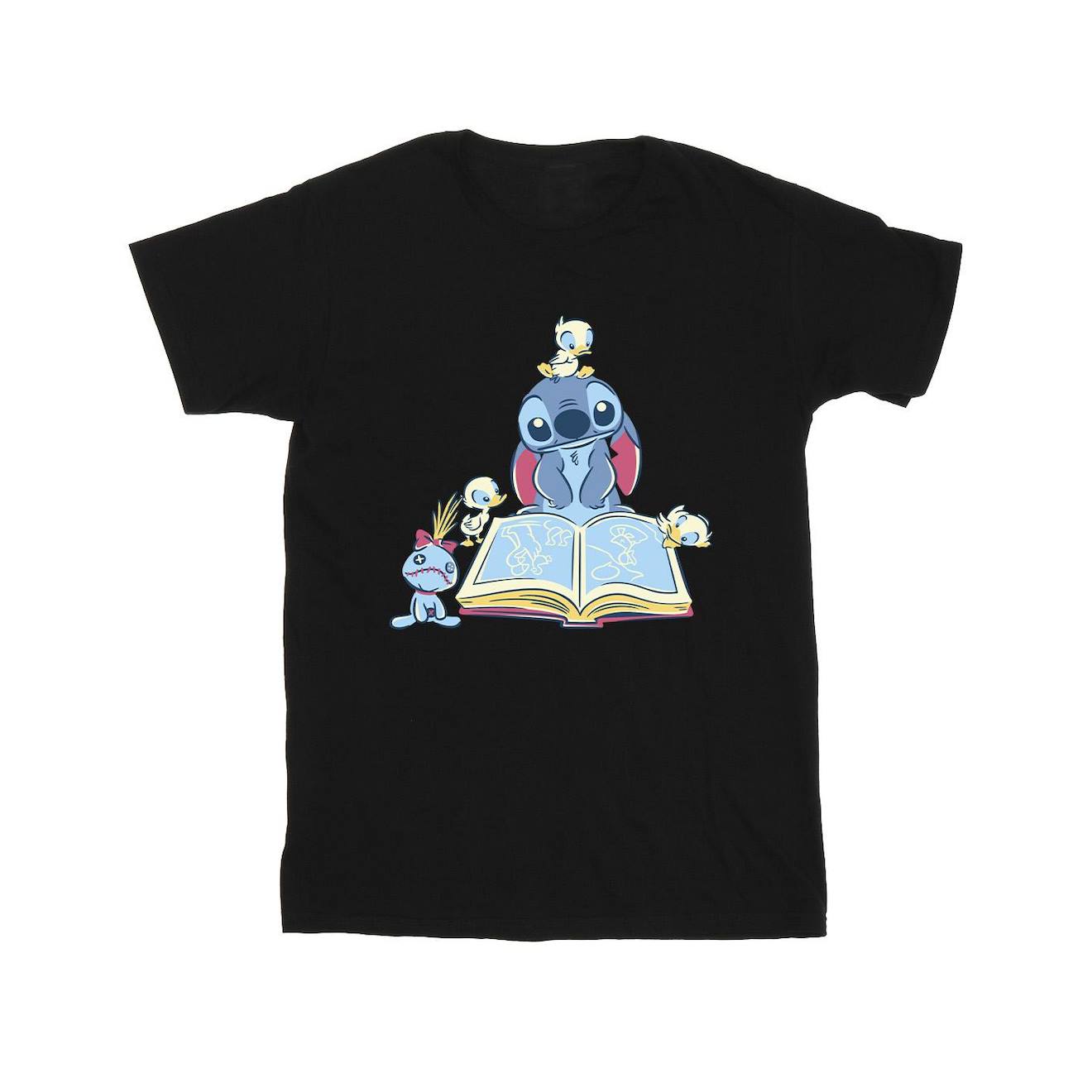 T-shirt Coton Disney Lilo And Stitch Reading Reading A Book Noir