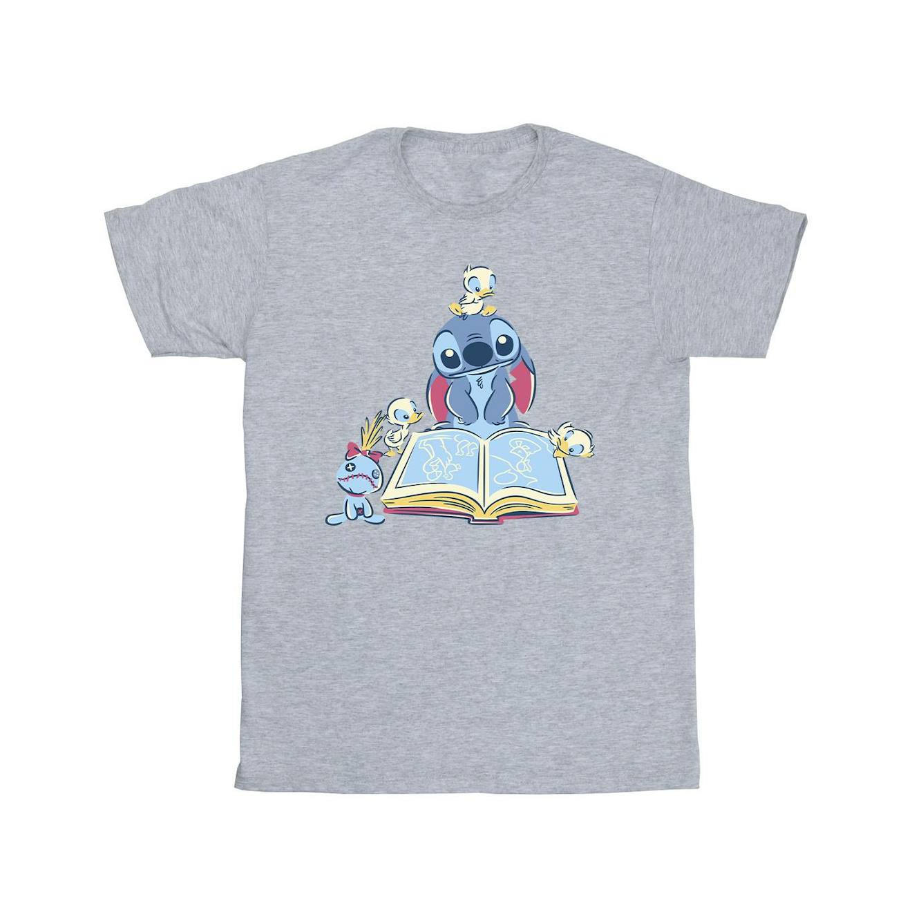 T-shirt Coton Disney Lilo And Stitch Reading Reading A Book Gris Chiné