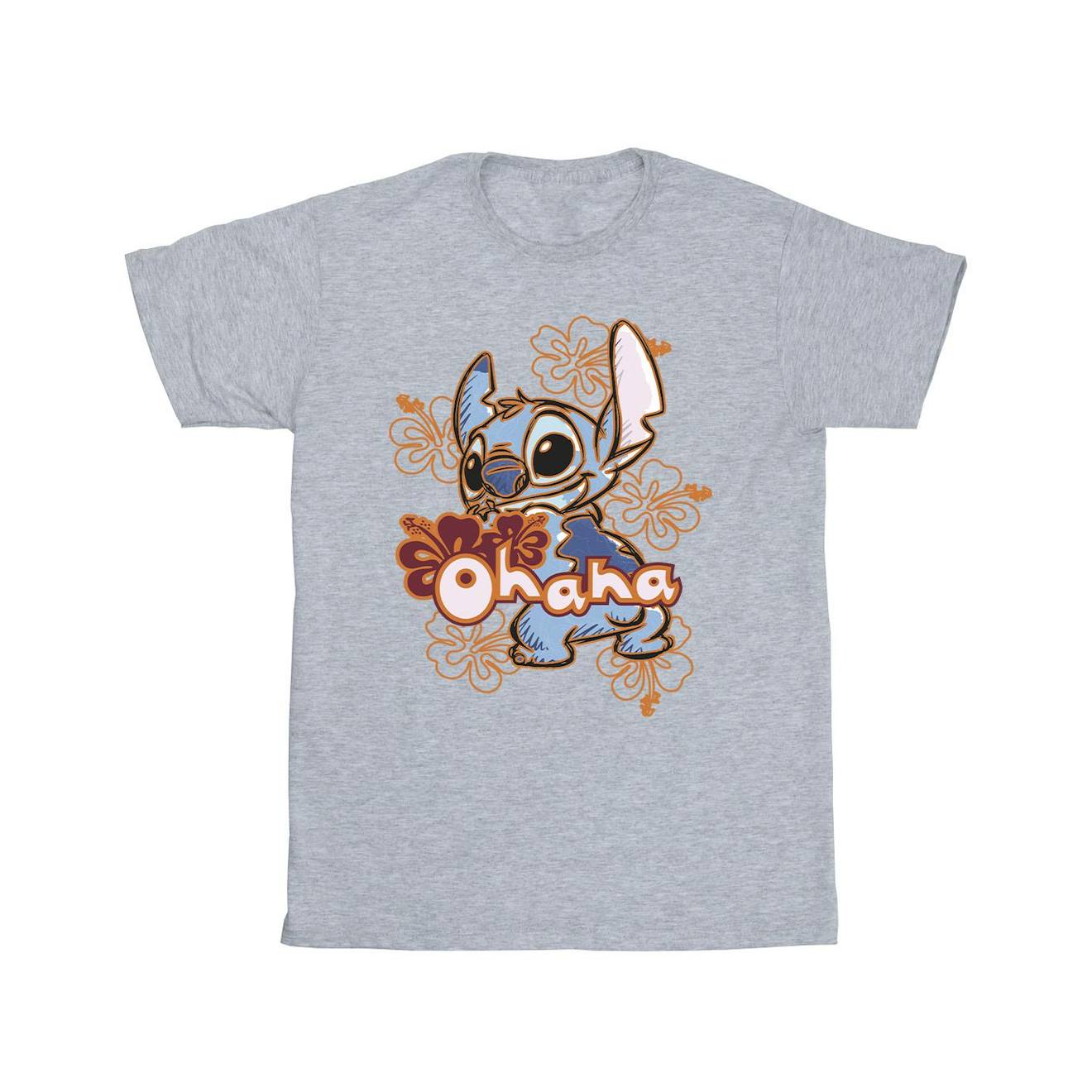T-shirt Coton Disney Ohana Gris Chiné