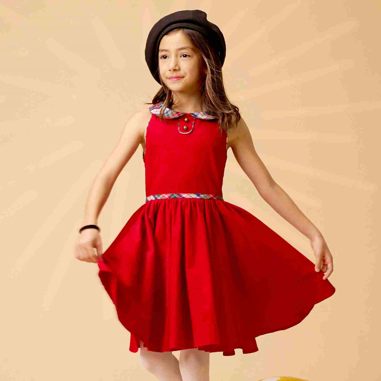 Robe De Noël Velours Col Claudine En Tartan Hepburn Rouge Blanc