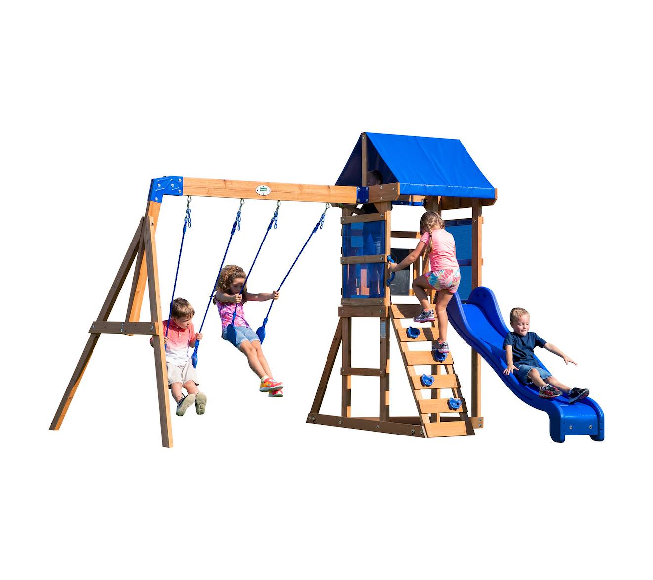 Aire De Jeux En Bois Aurora Avec Toboggan, Balançoires Et Tableau À Craie Marron