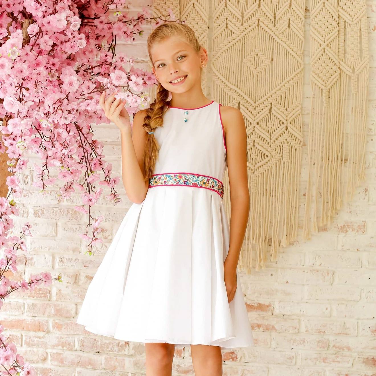 Robe Demoiselle D'honneur Fleurie Hepburn Blanc Rose