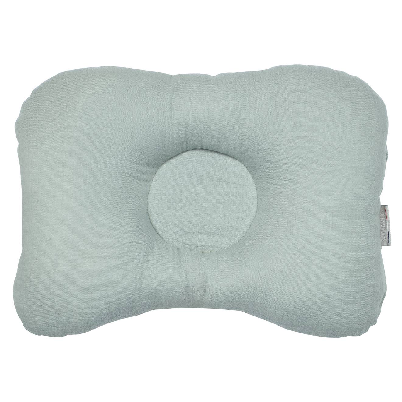 Coussin Cale-tête Ergonomique En Gaze De Coton Jeanne Vert De Gris