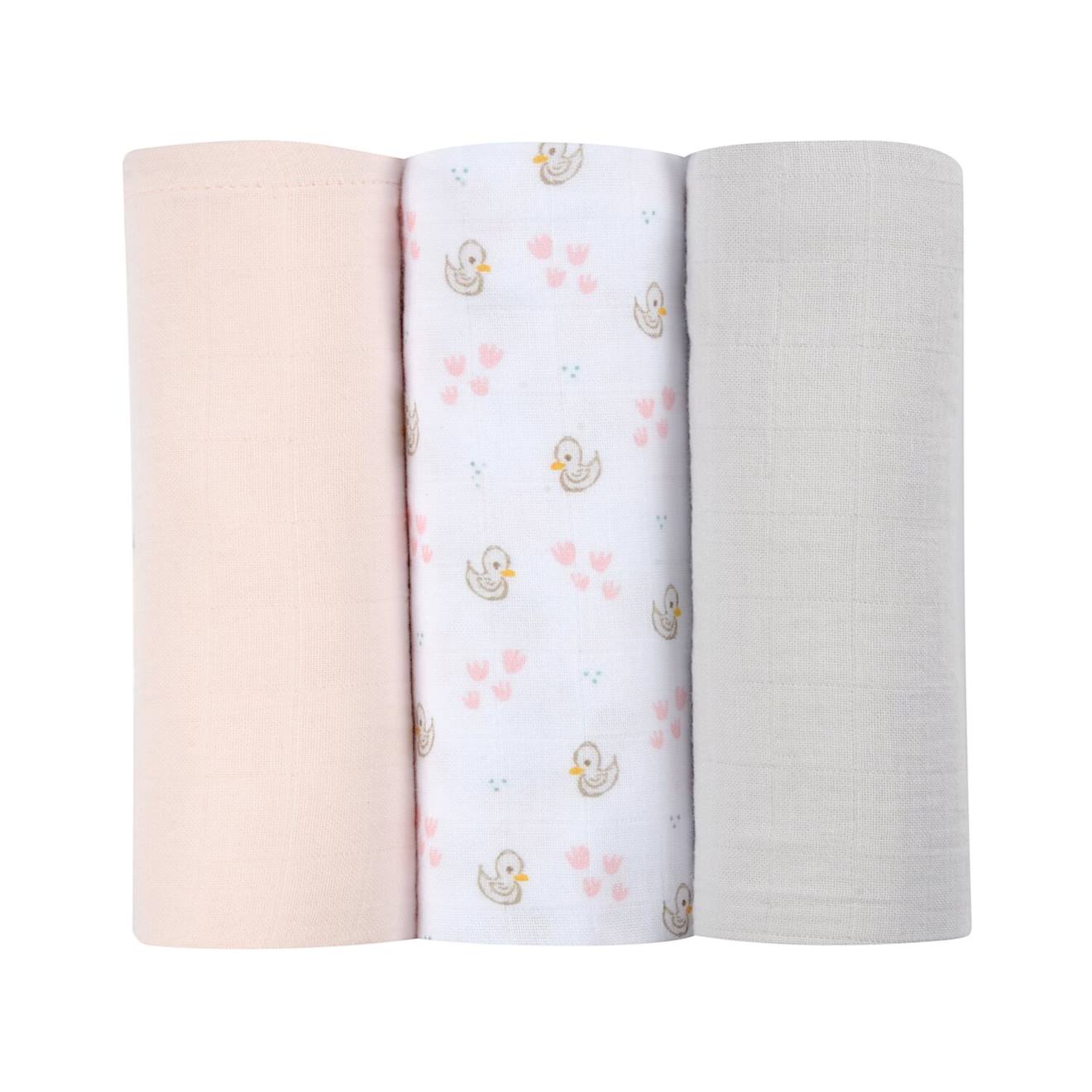 Lot De 3 Langes En Coton Rose/gris