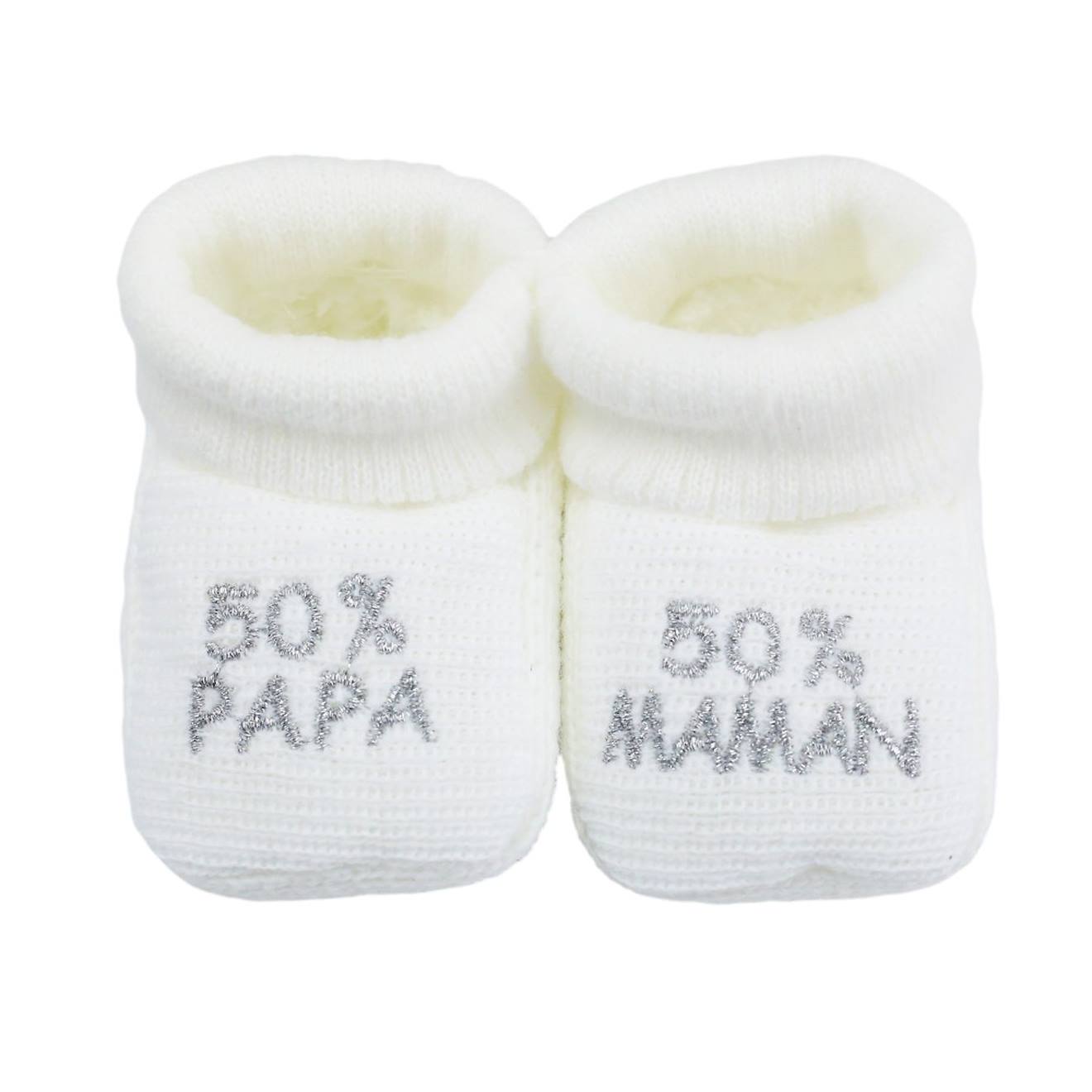 Trois Kilos Sept - Chaussons Naissance - Message : 50% Maman 50% Papa Blanc