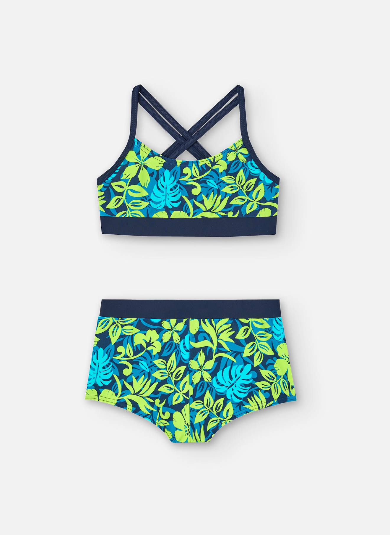 Bikini Avec Imprimé Fleurs Et Bretelles Croisées Vert
