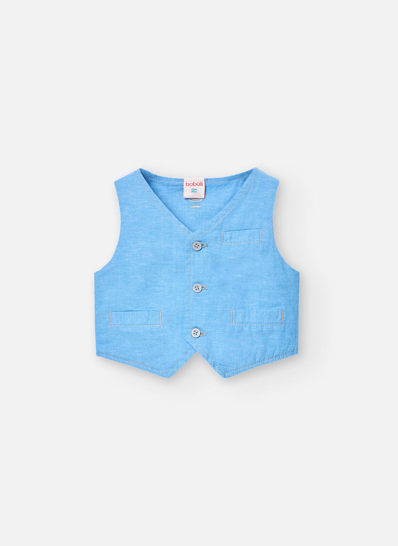 Gilet Uni Avec Col En V Et Fermeture À Boutons Bleu