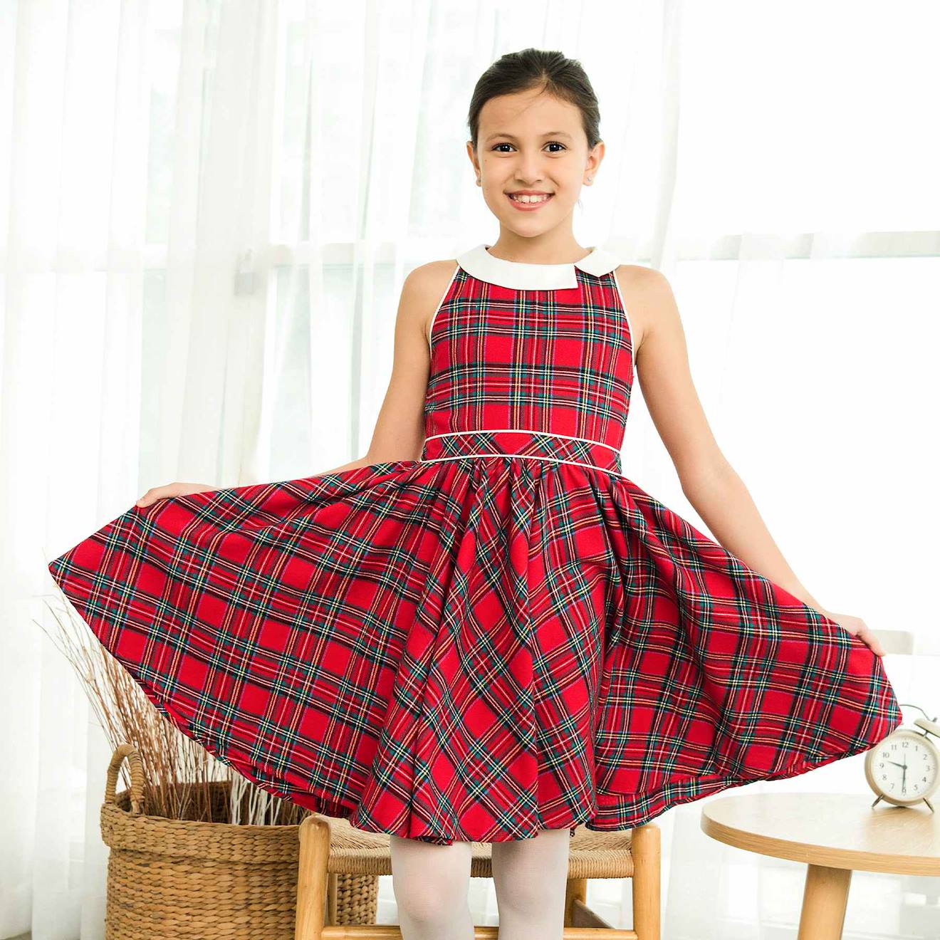 Robe qui tourne à carreaux tartan hepburn rouge tartan