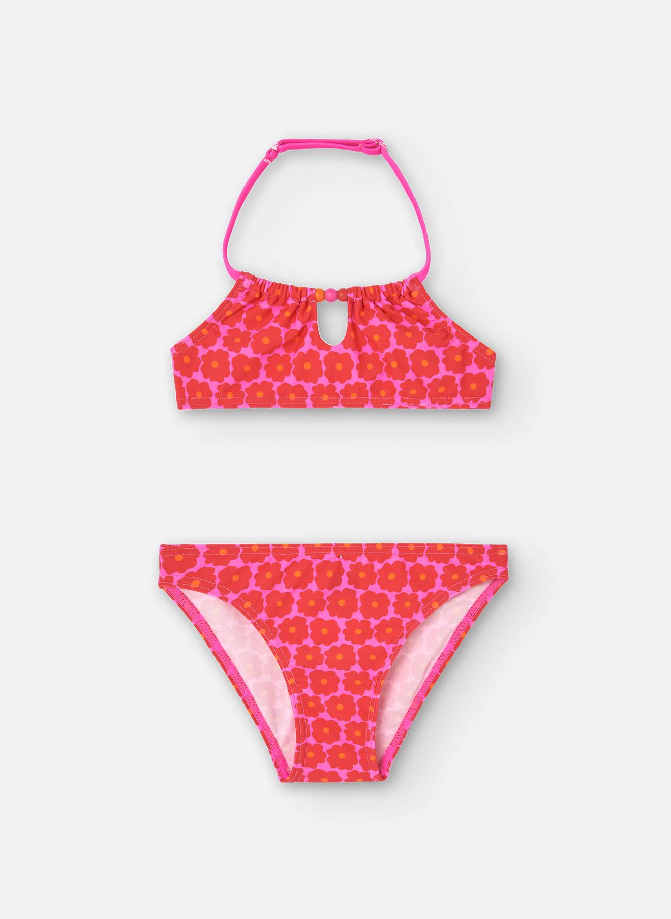 Bikini Avec Imprimé Fleurs Et Col Halter Rouge