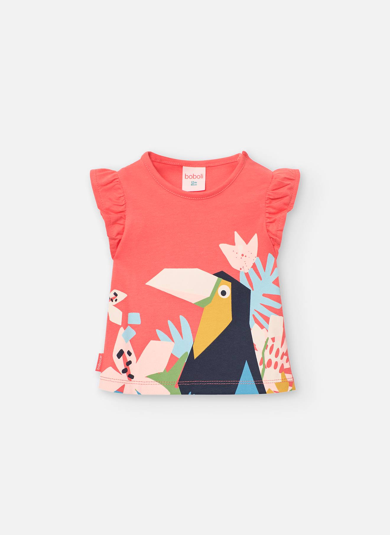 T-shirt Avec Volants Et Dessin Frontal Rouge