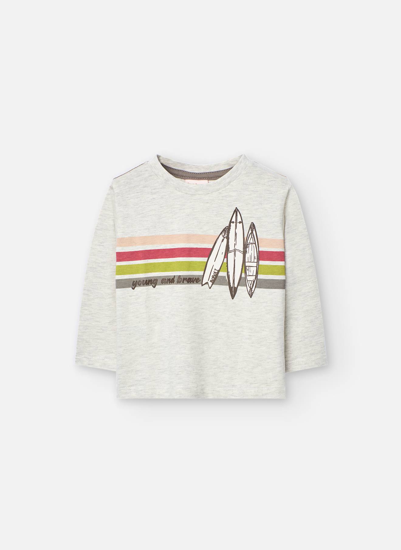 T-shirt En Coton Avec Dessin Frontal Beige