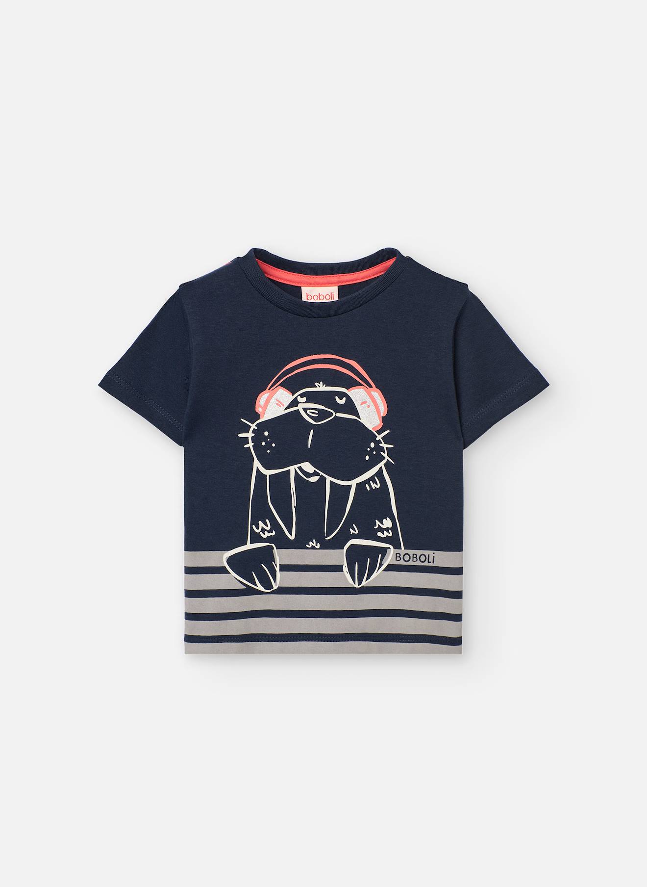 T-shirt À Manches Courtes Avec Col Rond Bleu