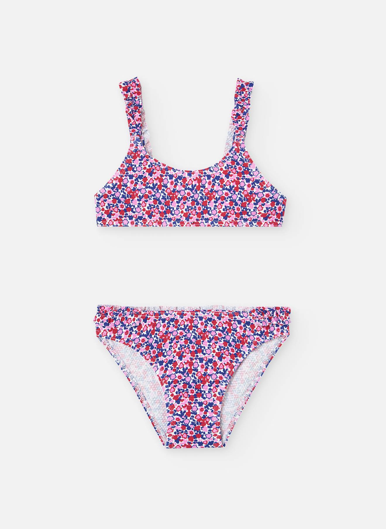 Bikini polyamide fleurs rose