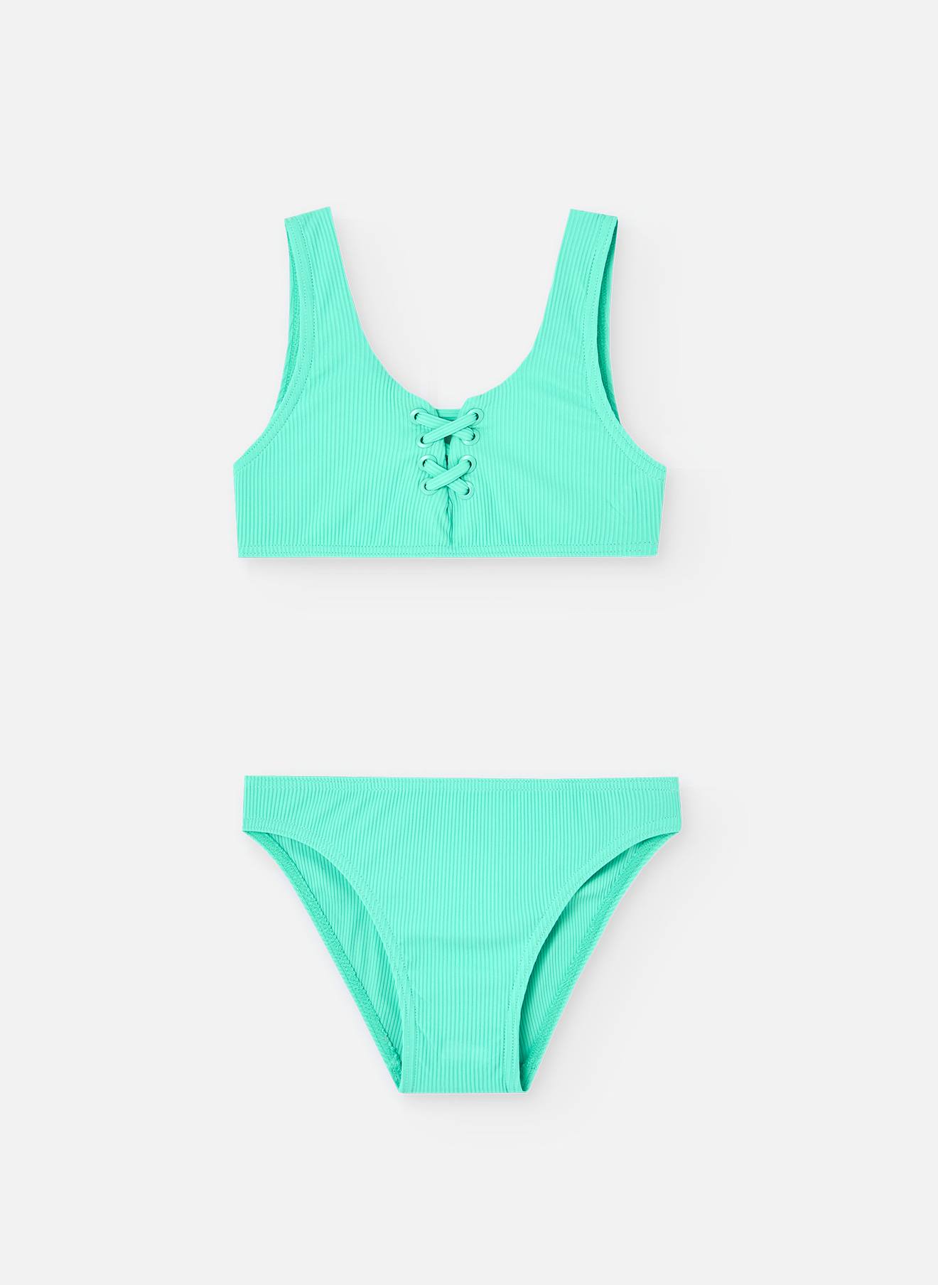 Bikini Lisse En Tissu Côtelé Vert