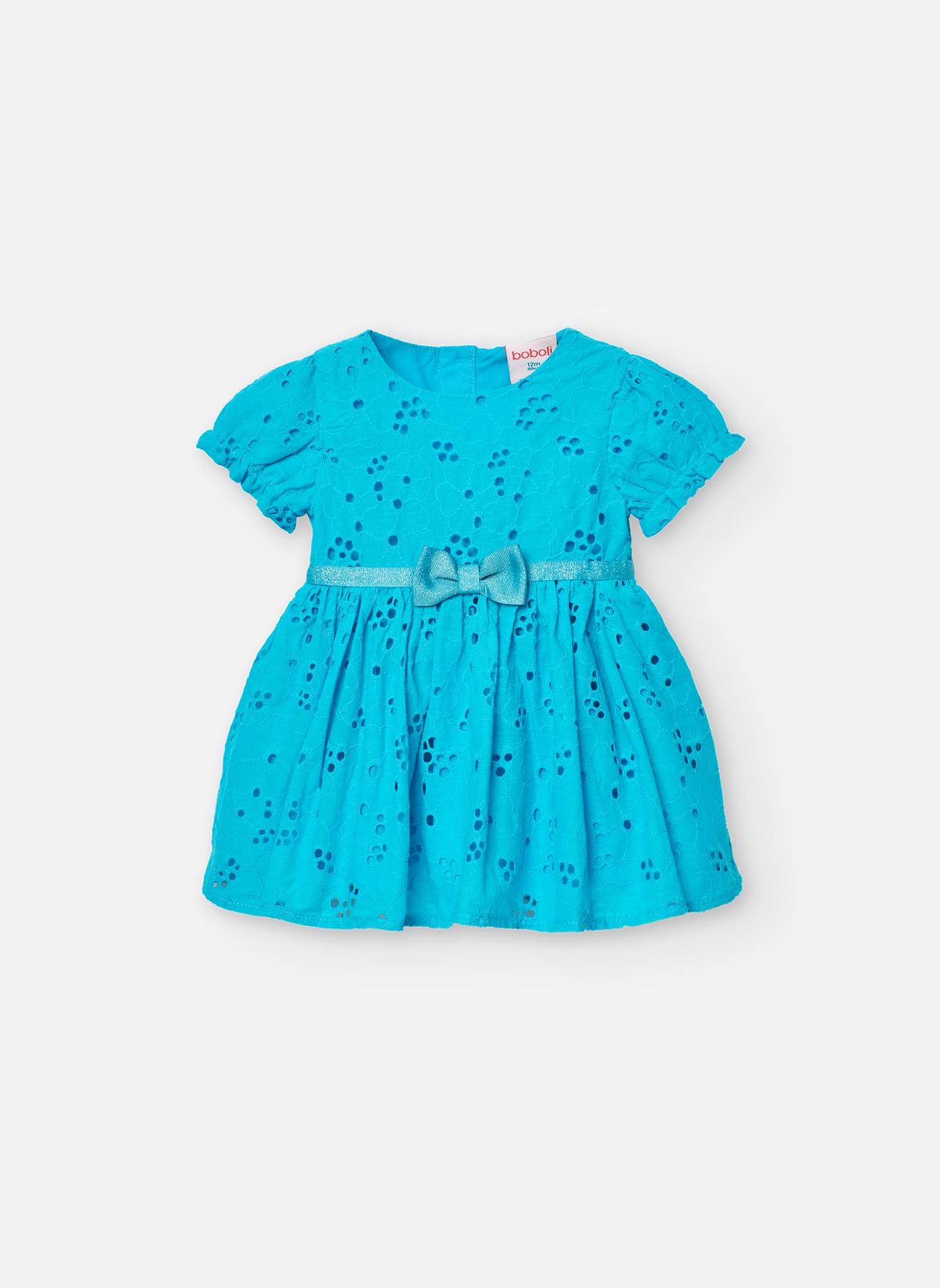Robe En Batiste Brodée Avec Nœud Décoratif Bleu