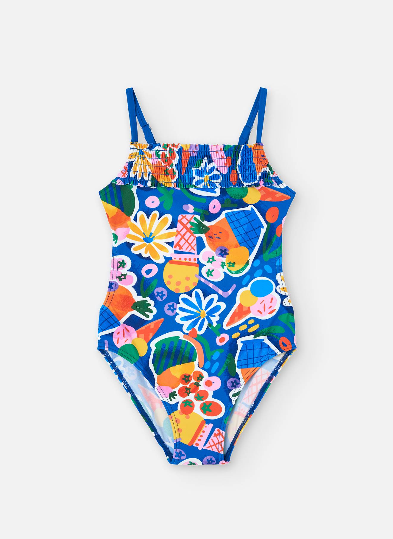 Maillot De Bain Imprimé Avec Bretelles Fines Ajustables Bleu