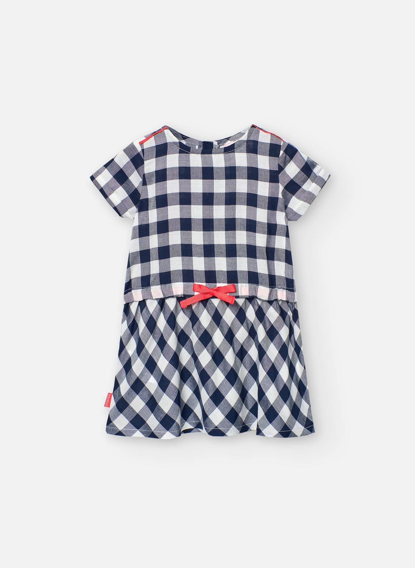 Robe À Carreaux Avec Petit Nœud Décoratif Bleu
