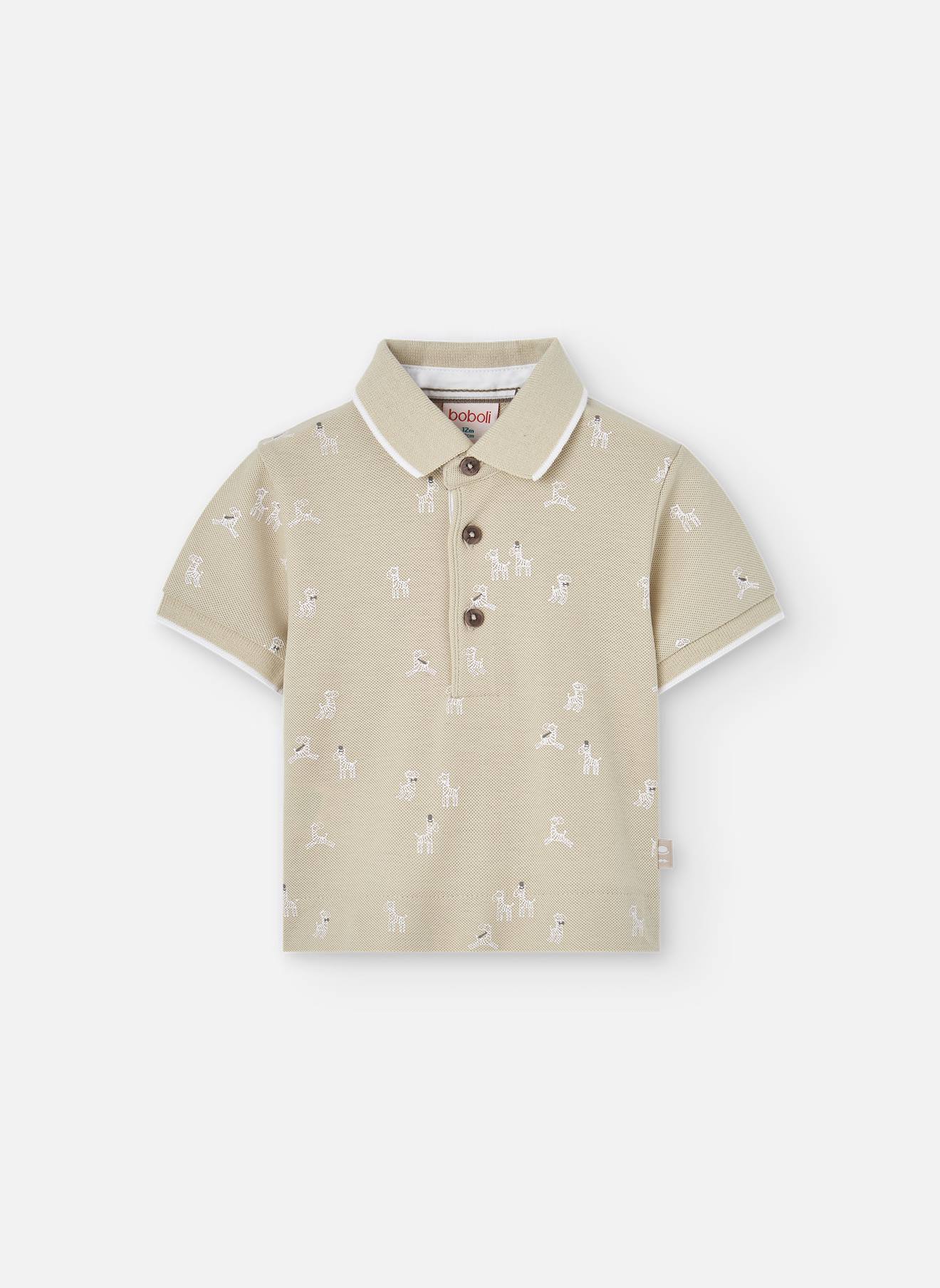 Polo En Coton Avec Imprimé Fantaisie Beige