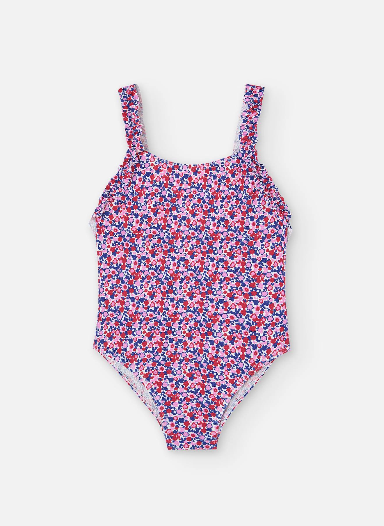 Maillot De Bain Avec Imprimé Fleurs Et Bretelles Froncées Rose