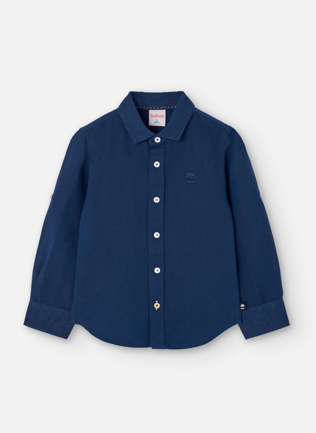 Chemise Unie À Manches Longues Bleu