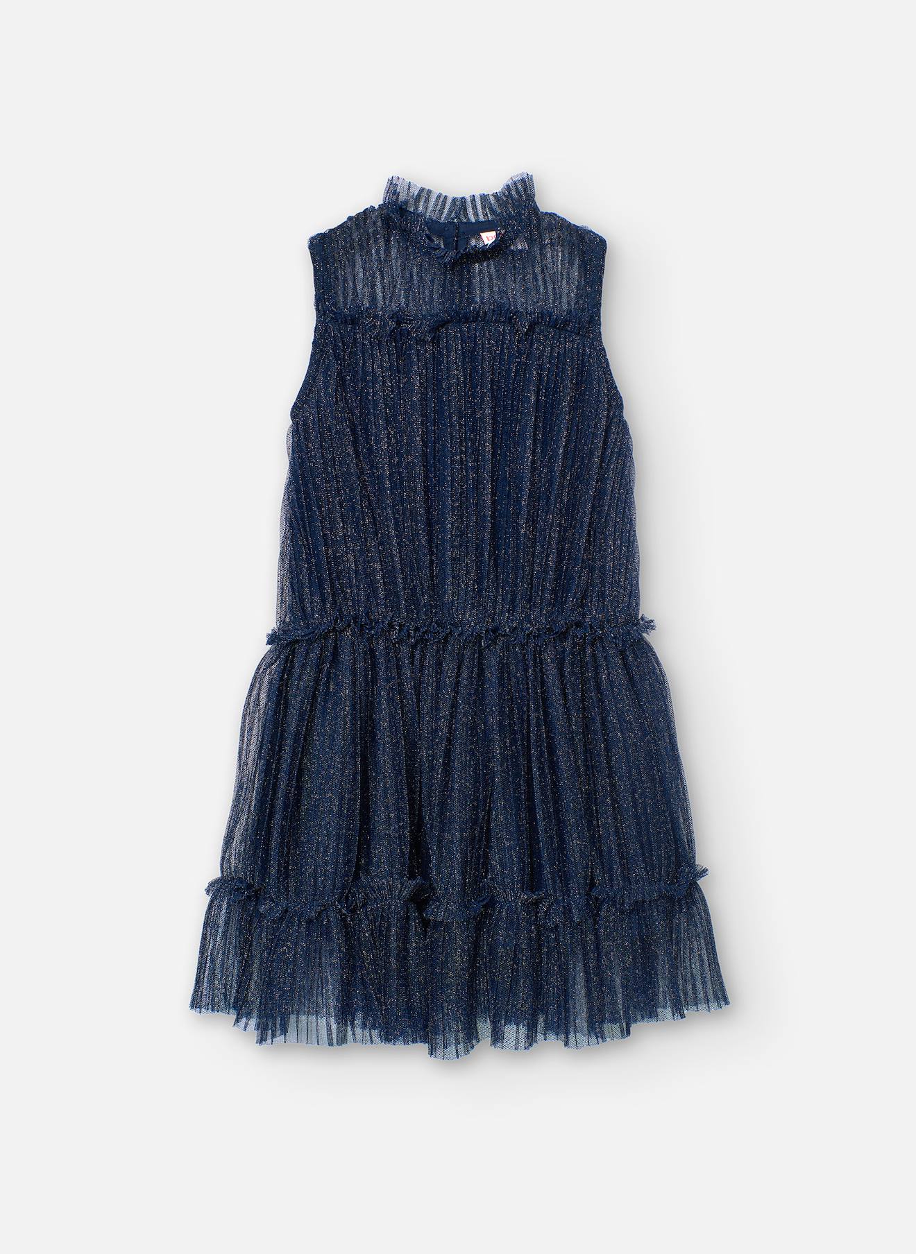 Robe Plissée En Tulle Sans Manches Bleu