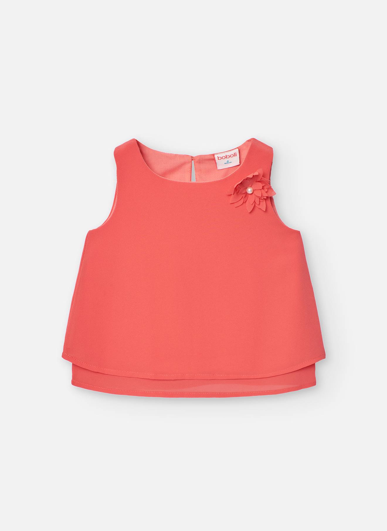 Blouse Sans Manches Avec Détail Fleuri Rouge