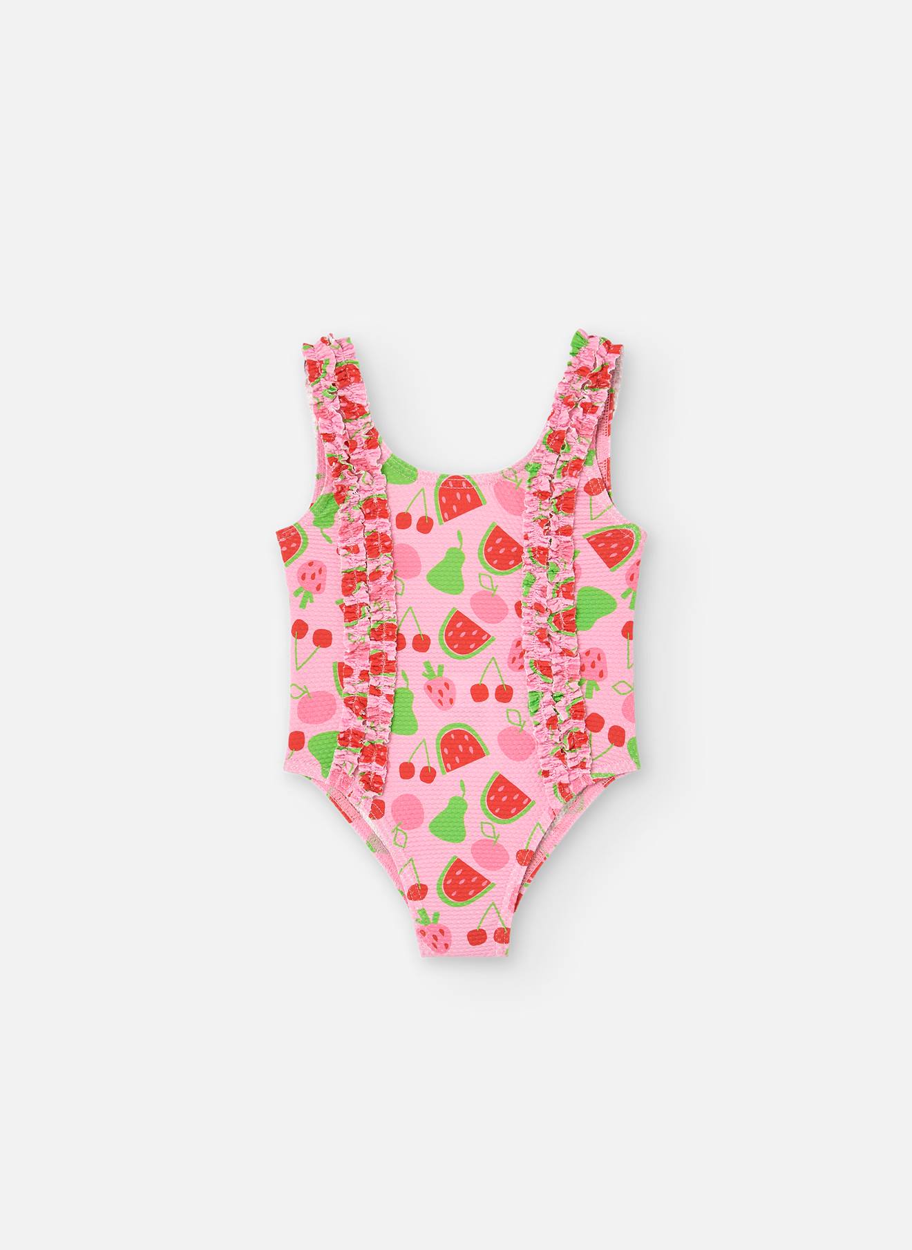 Maillot De Bain Imprimé Avec Volants Rose