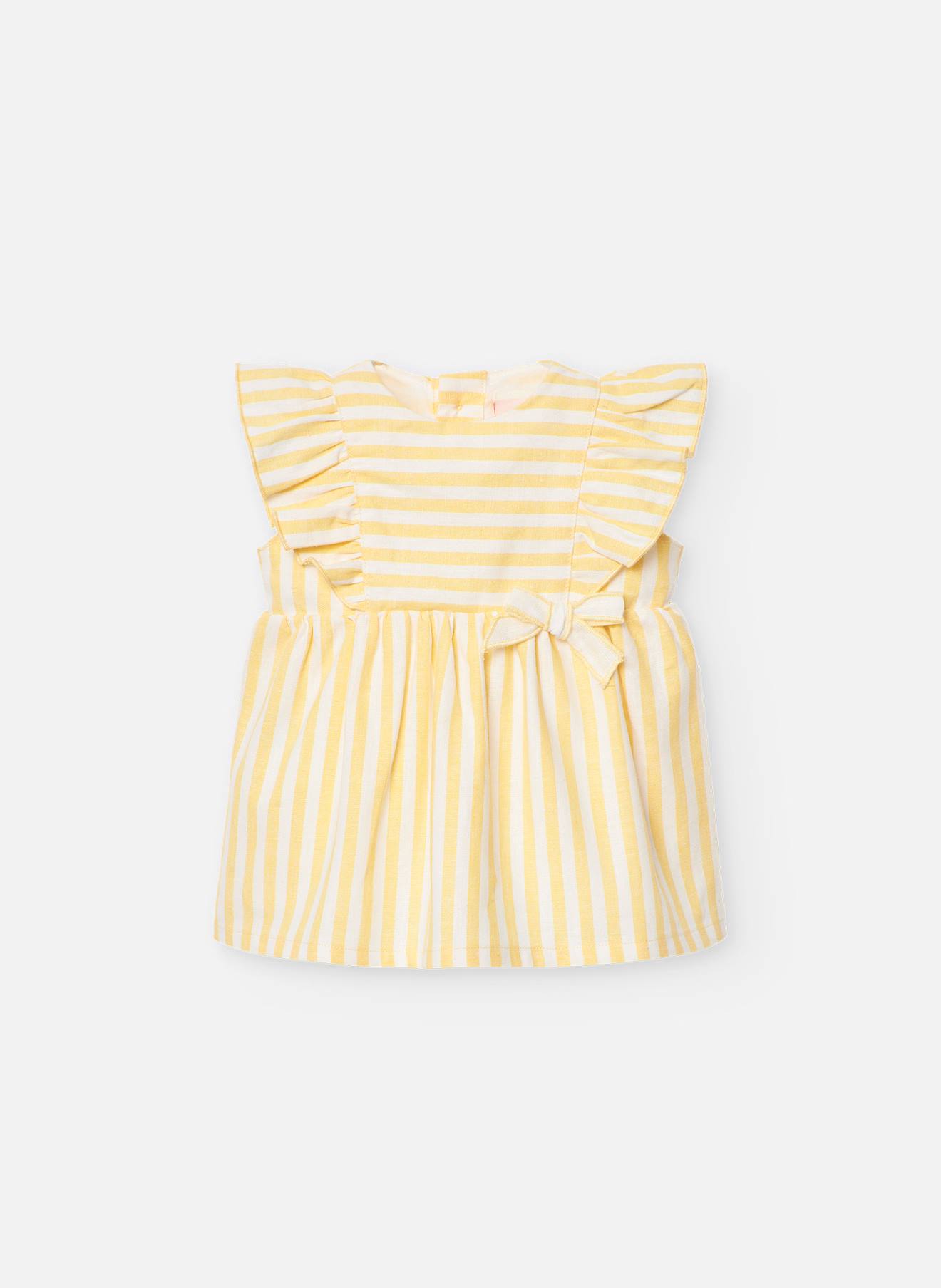 Robe Avec Imprimé Rayures Et Volants Jaune