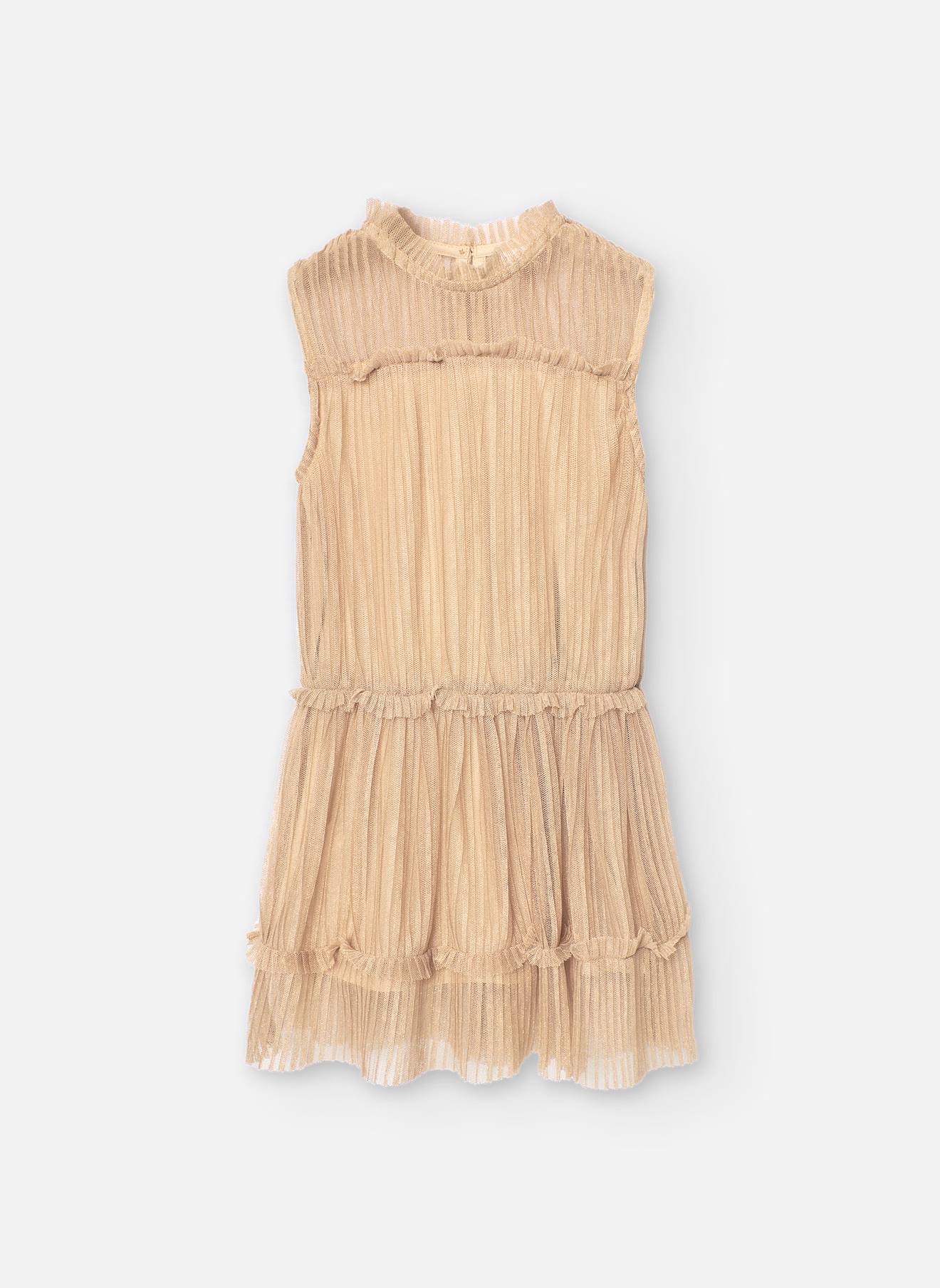 Robe Plissée En Tulle Sans Manches Or