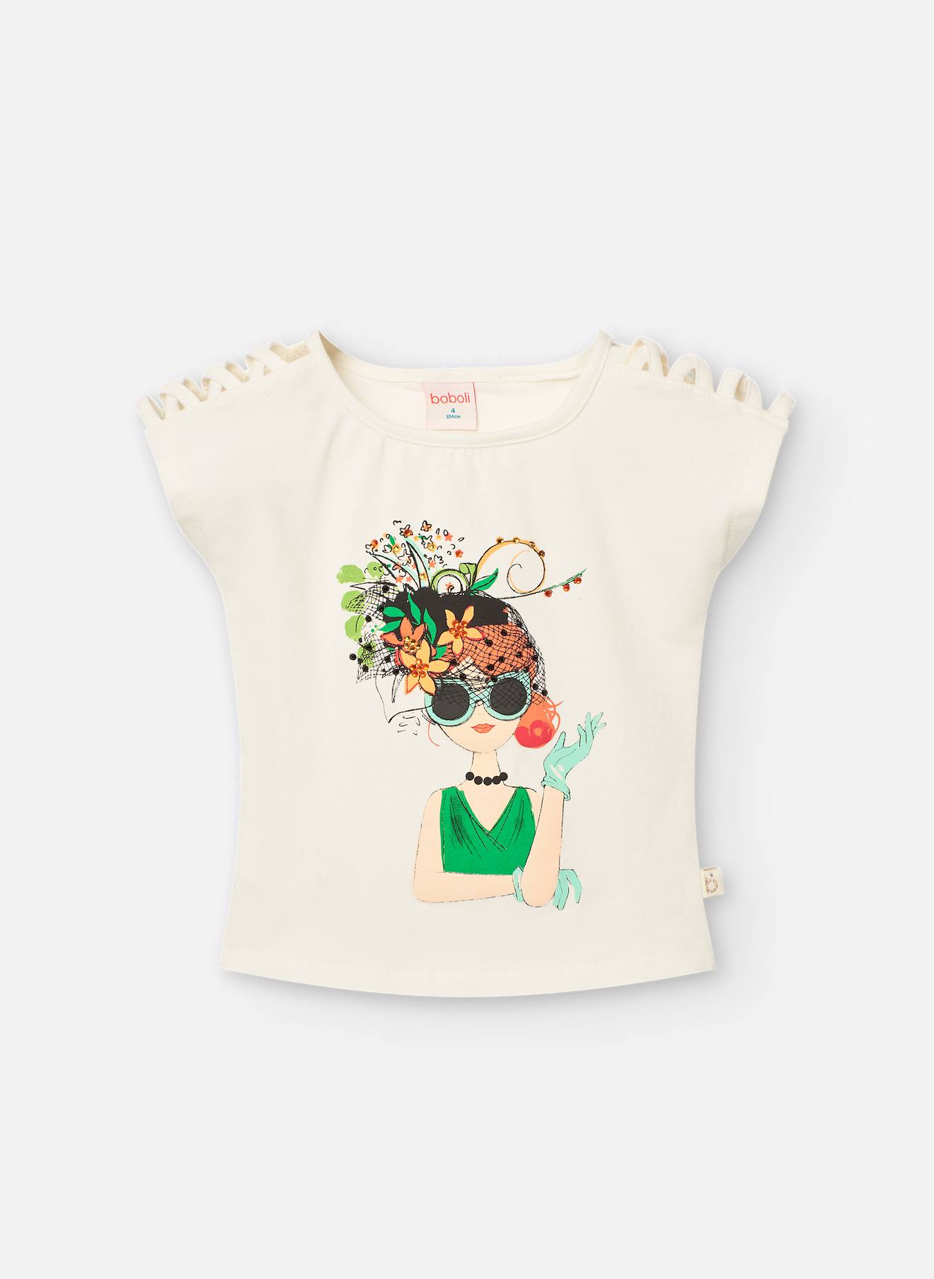 T-shirt Avec Dessin Sur Le Devant Et Détail Ajouré Aux Épaules Blanc