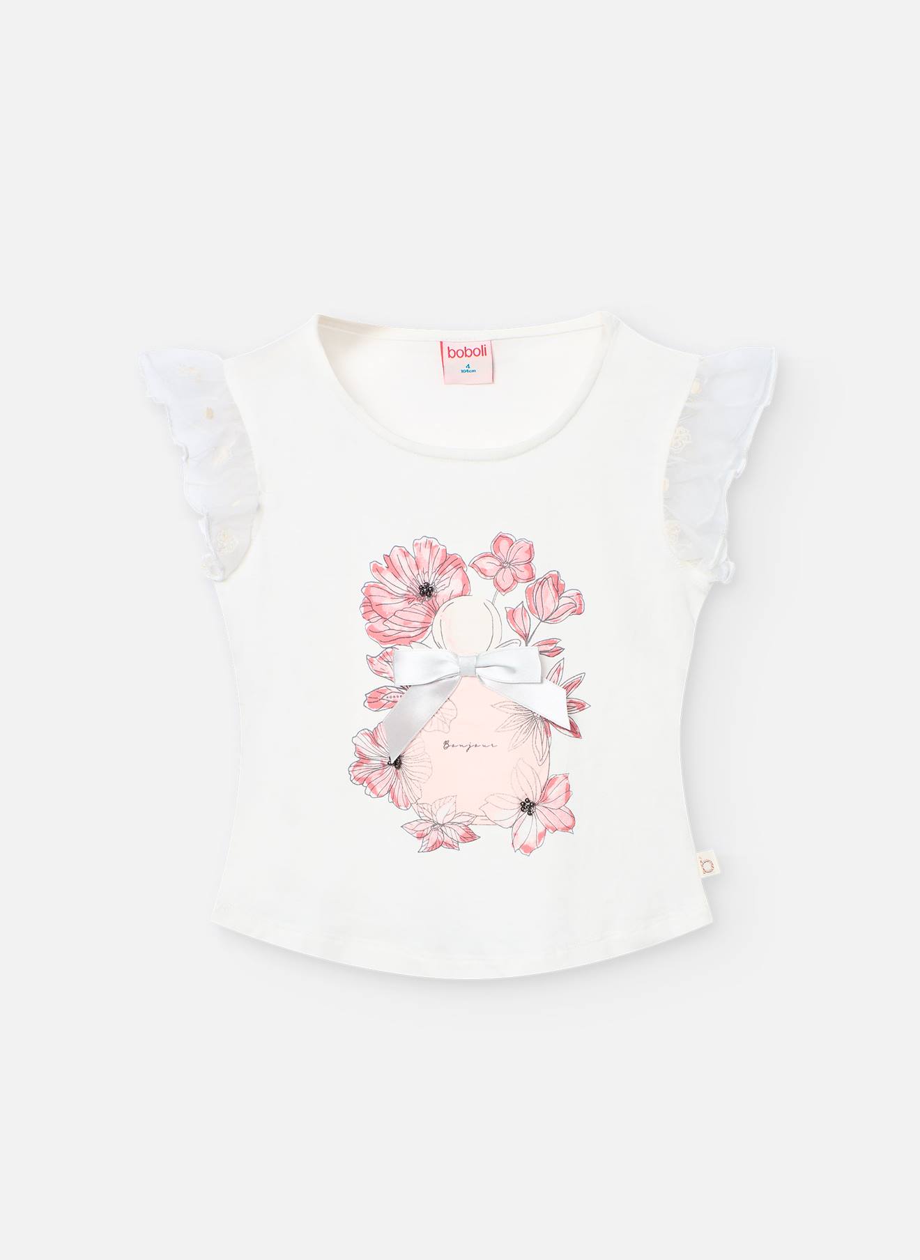 T-shirt Avec Manches Volantées Et Dessin Sur Le Devant Blanc