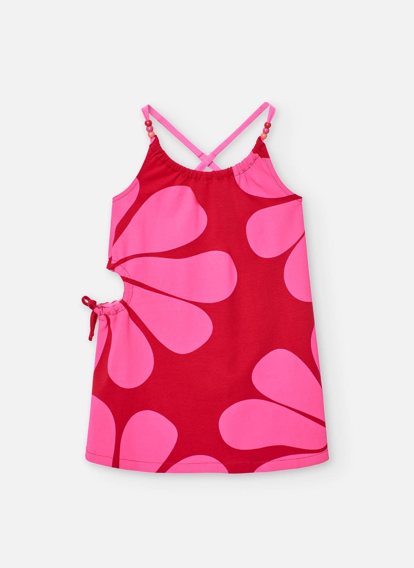 Robe Imprimée Avec Bretelles Croisées Et Ouverture Latérale Rouge